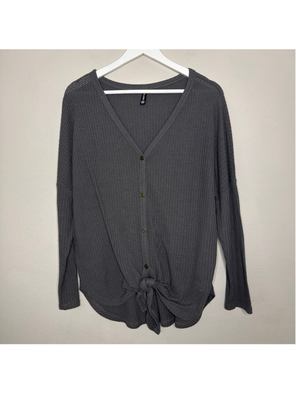 Women's IWOLLENCE Waffle Knit Cardigan Size M Grey - [LP1071]